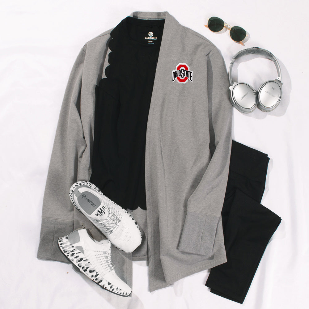 ohio State buckeyes heathered gray cardigan ootd