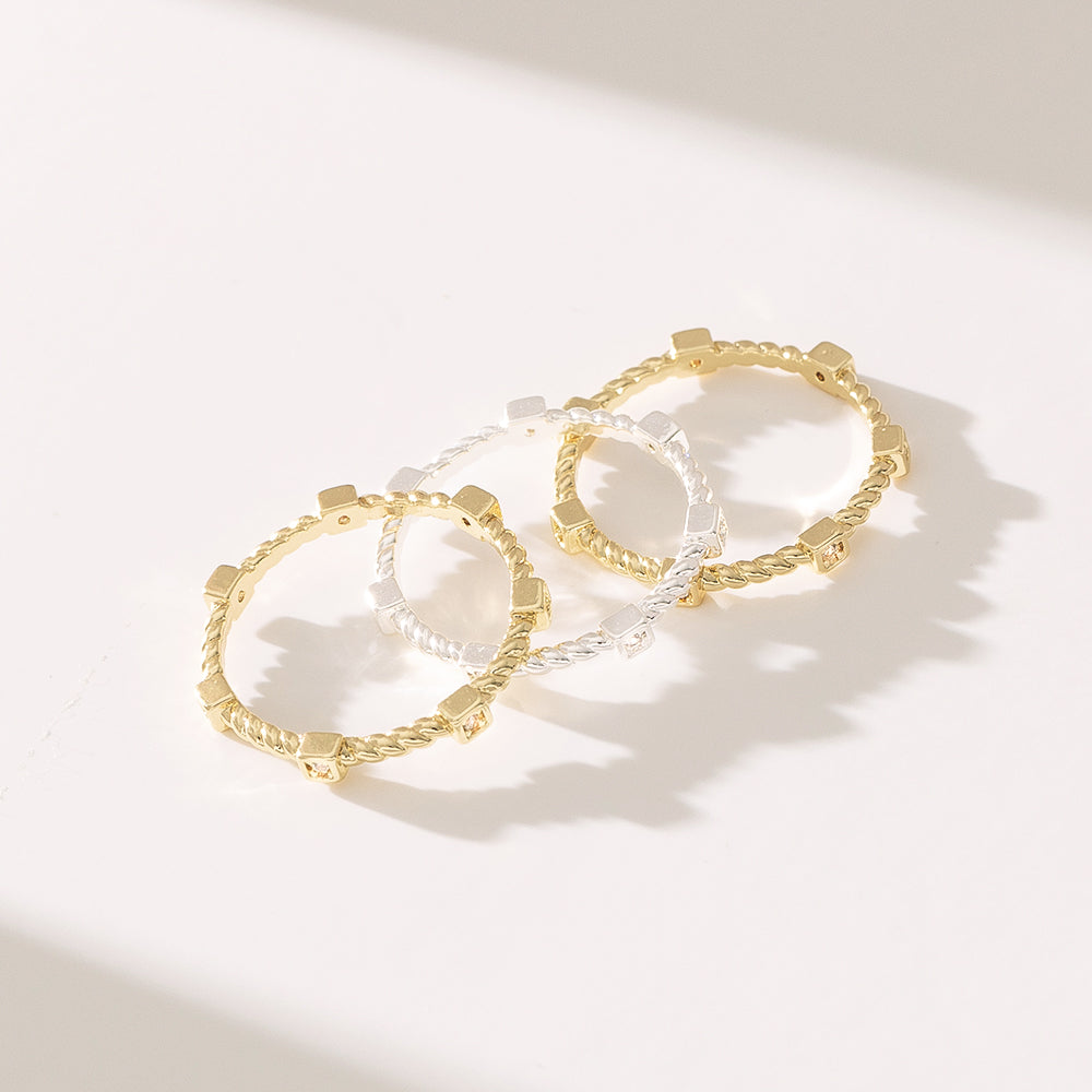 cable stack ring in silver and gold