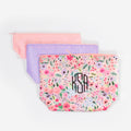 monogrammed packable cosmetic bags - coral floral