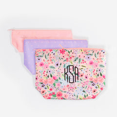 monogrammed packable cosmetic bags - coral floral