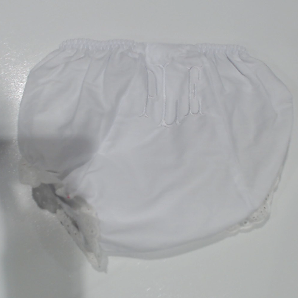 BLOOPER KIDS: Monogrammed White Eyelet Baby Bloomers