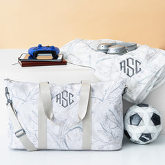 kids birch camo personalized plush blanket and kids activity bag