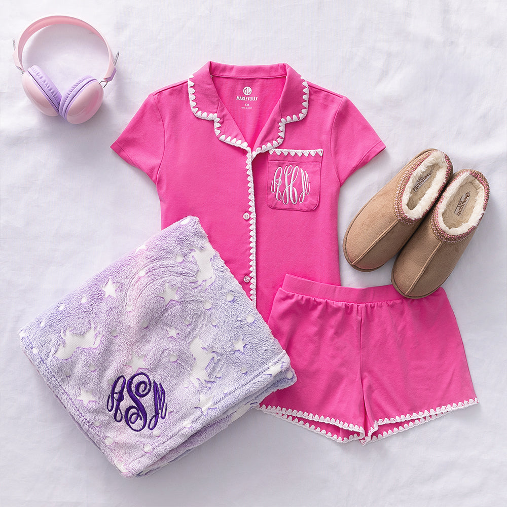 kids classic sleep set in hot pink flatlay