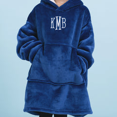 kids wearing blue monogrammed blanket hoodie