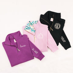 orchid bermuda ikat and black personalized faith pullovers