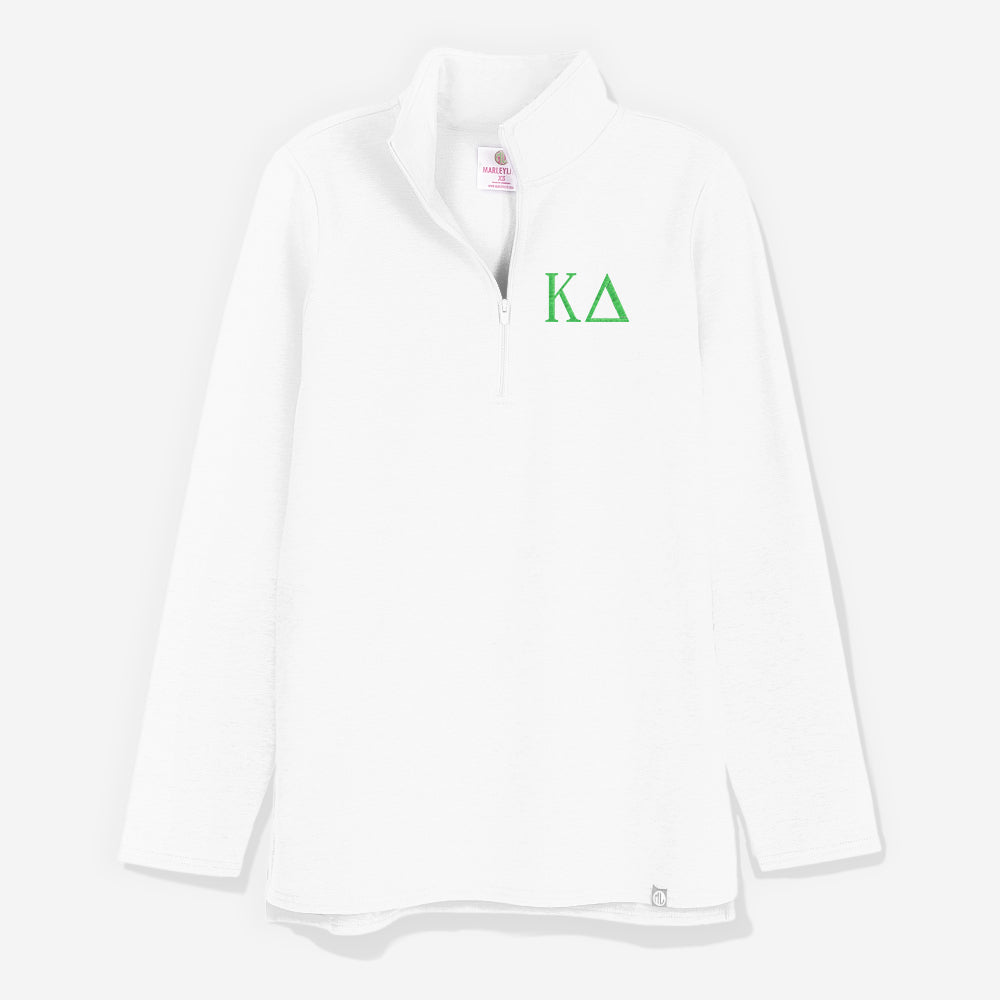Kappa Delta Pullover Sweatshirt in White | Monogrammed Sorority Quarter Zip