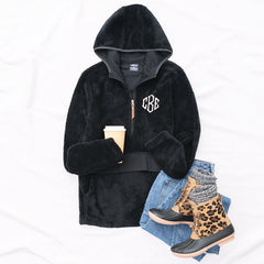 personalized lightweight fleece hoodie in black ootd