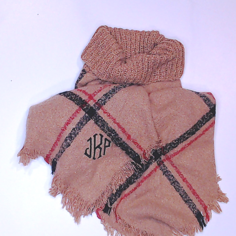 BLOOPER CLOTHING: Monogrammed Plaid Cowl Neck Poncho