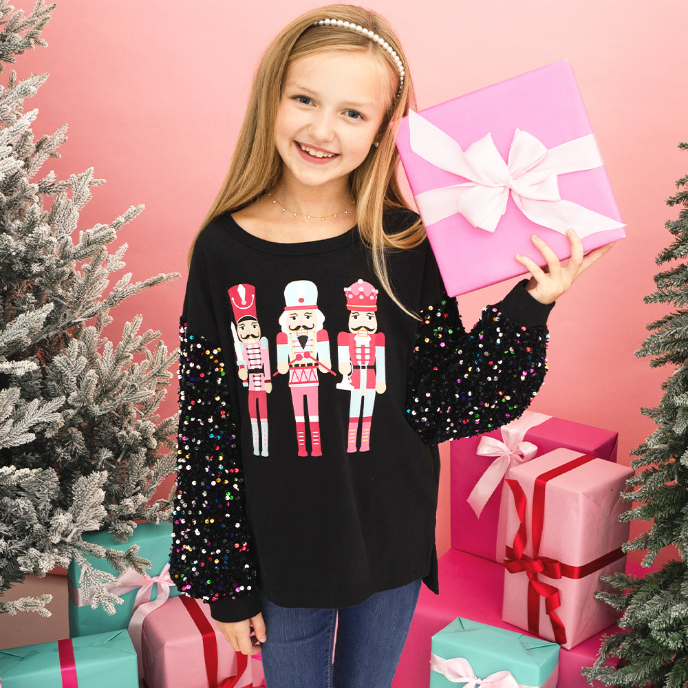 [addie] black nutcracker sweatshirt on addie
