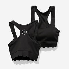 Monogrammed Scalloped Sports Bra in Black