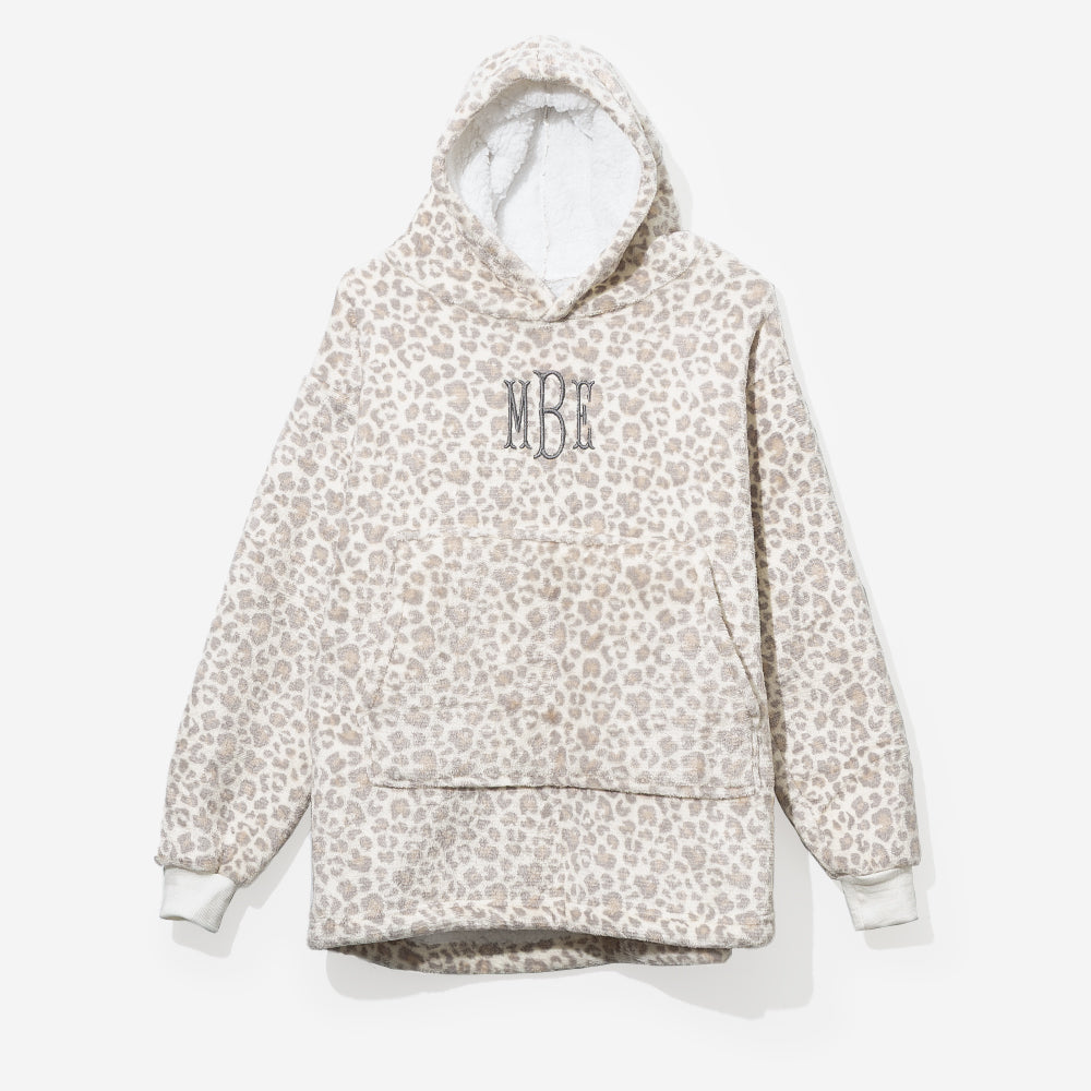 Monogrammed Kids Blanket Hoodie | Snow Leopard