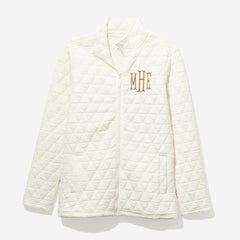 Monogrammed Quilted Full Zip Jacket in Ivory