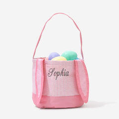 Monogrammed Bunny Easter Basket in Pink Seersucker