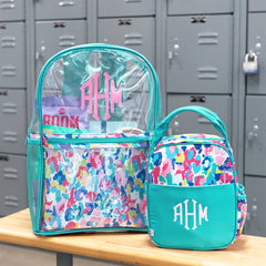 watercolor cheetah clear backpack with lunch box