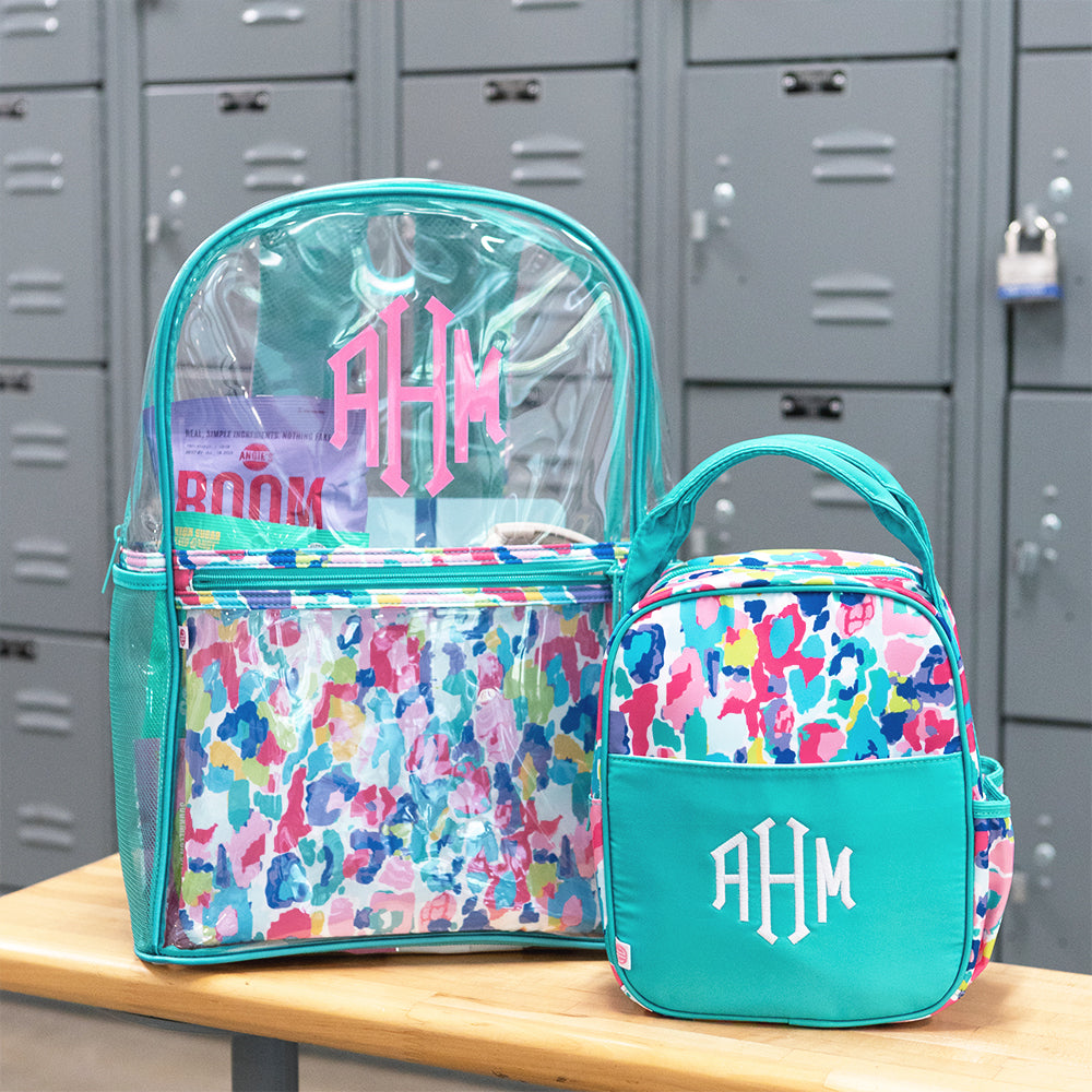 watercolor cheetah clear backpack with lunch box