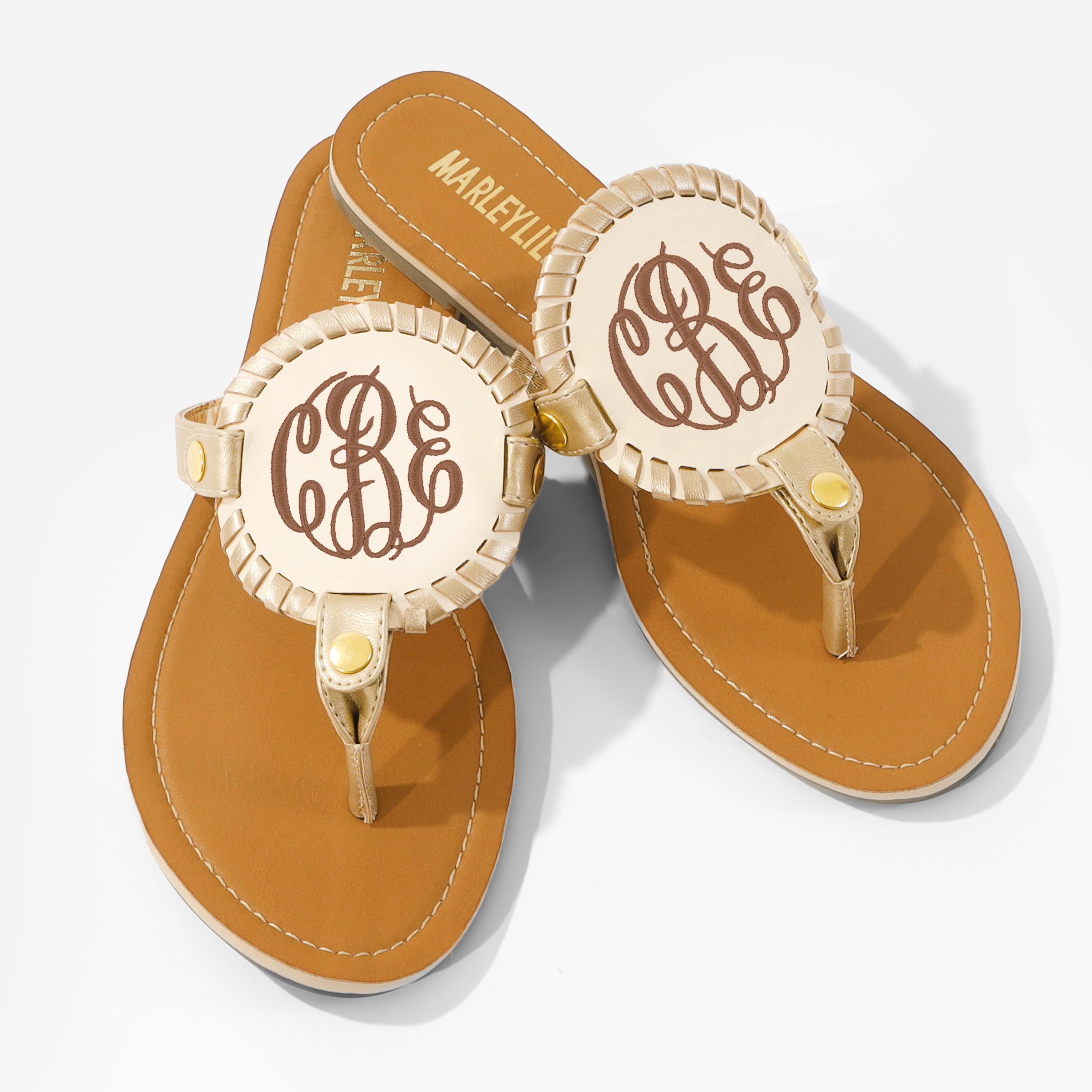 ★MiliRili★ Embroidered Monogram Sandals Flip Flop – Marleylilly