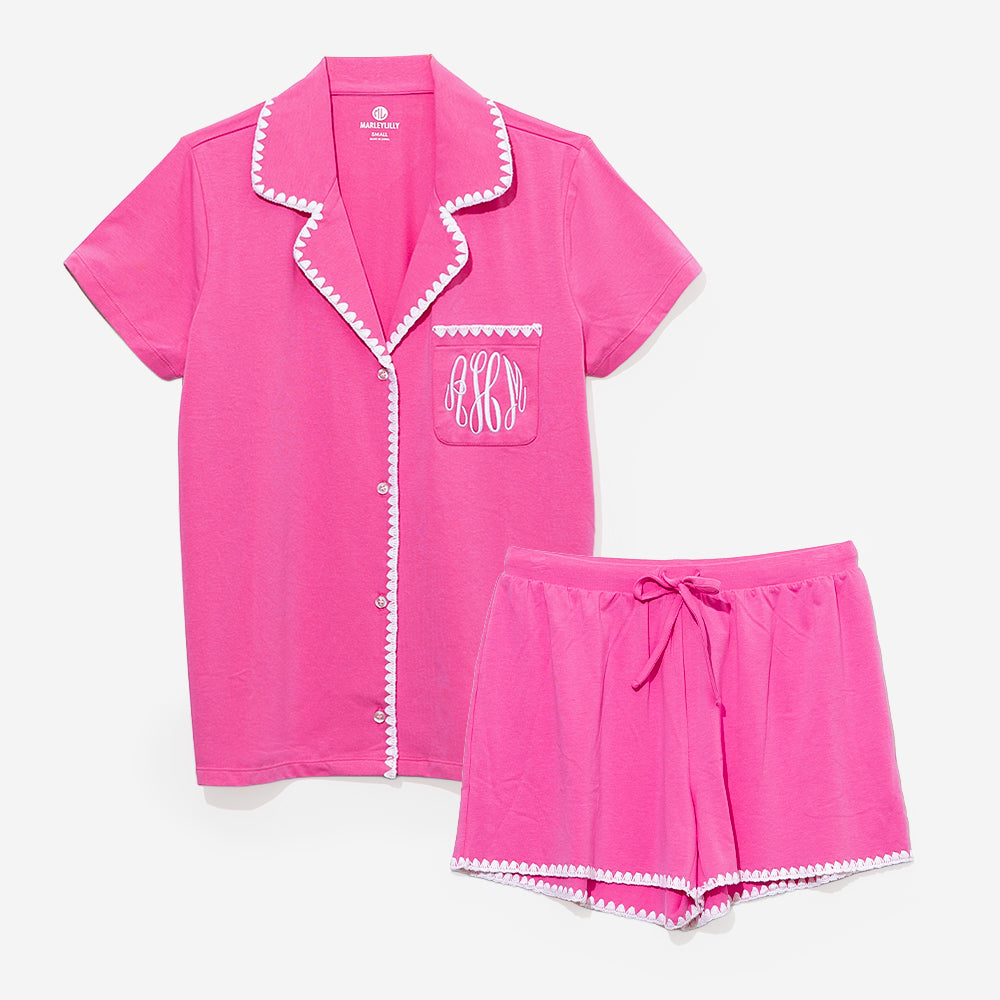 Monogrammed Classic Sleep Set in Hot Pink FA26