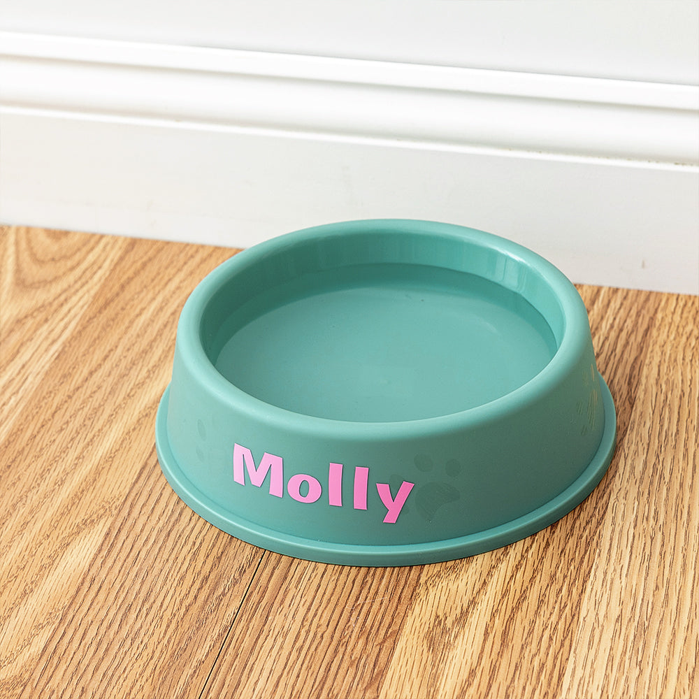 large pet bowl with water on wooden floor 