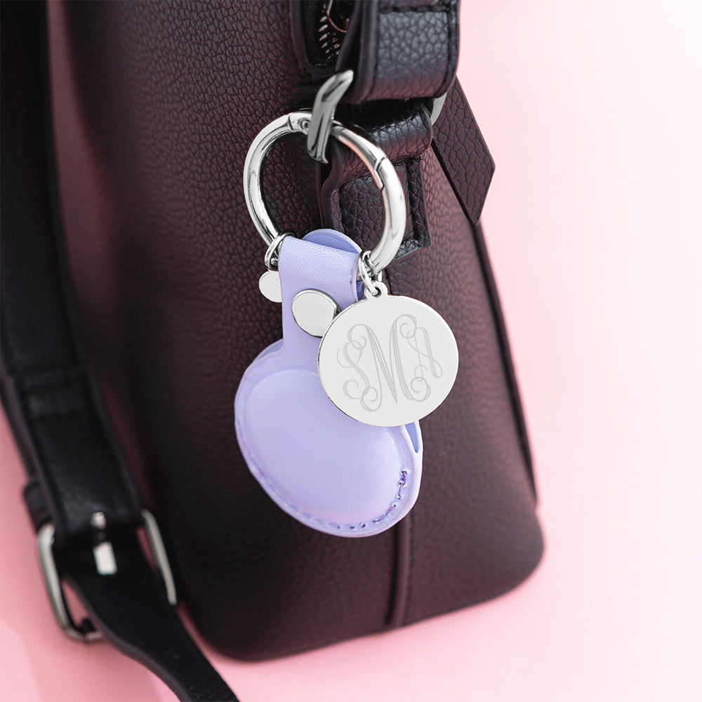 Lavender airtag keychain on purse