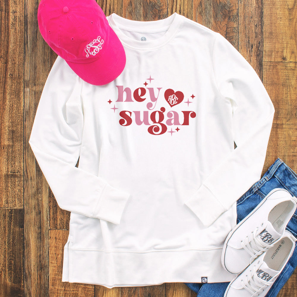 hey sugar on personalized valentines crewneck sweatshirt