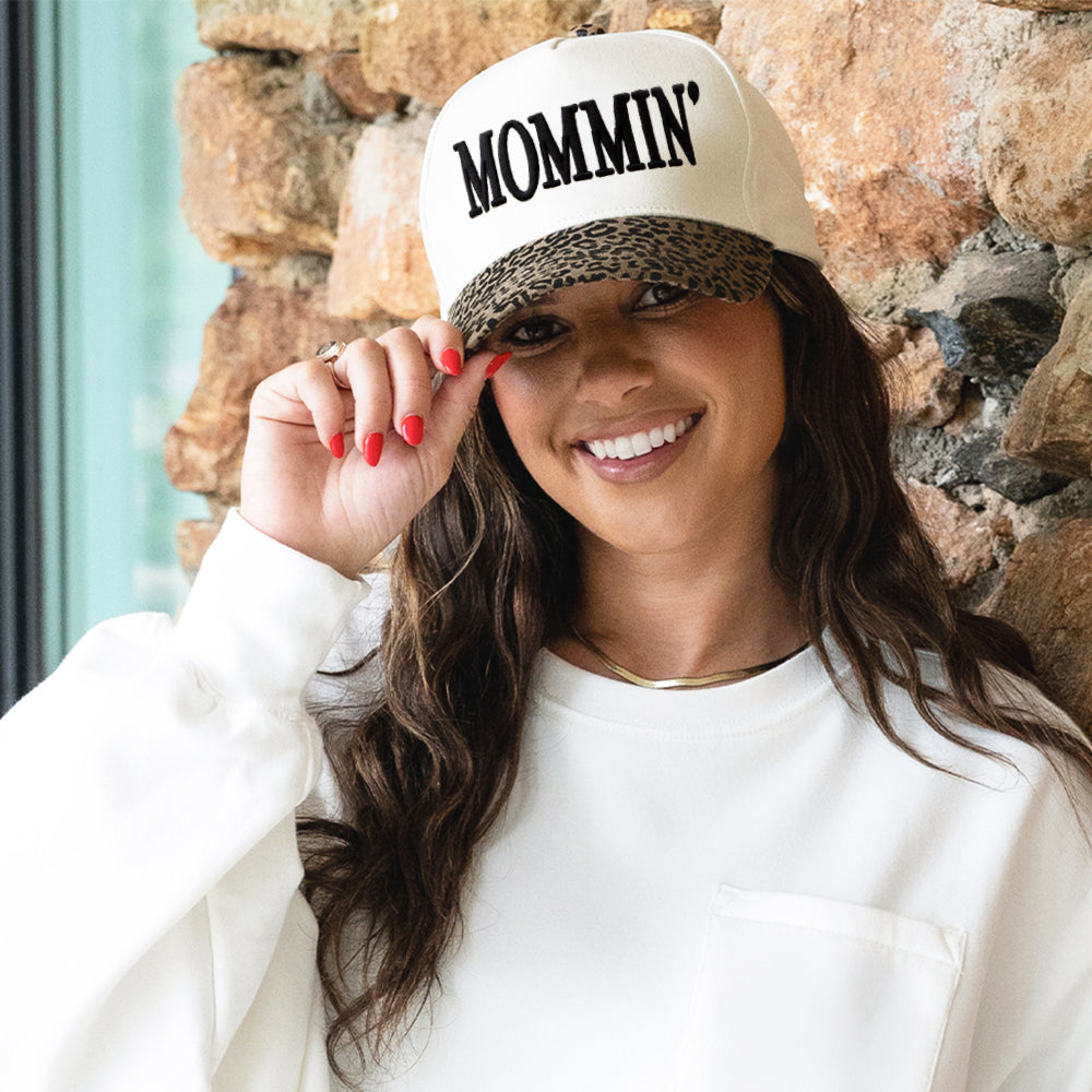 leopard mom trucker hat on peyton