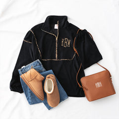 leopard piped pullover sweatshirt flatlay