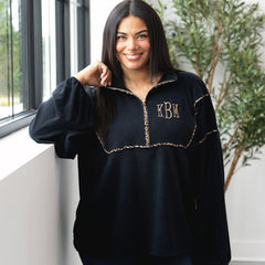 leopard piped pullover sweatshirt on julia ann