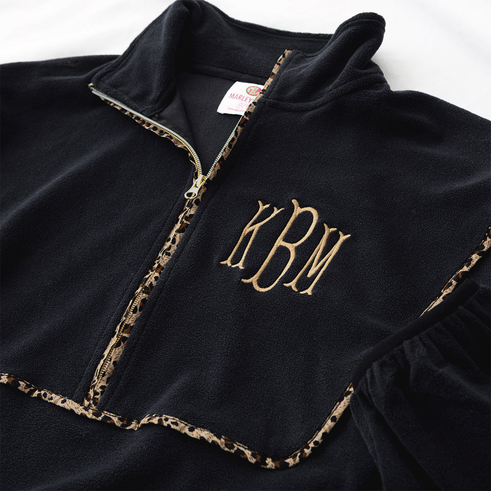 leopard piped pullover sweatshirt up close