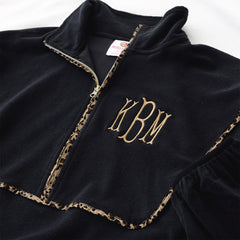 leopard piped pullover sweatshirt up close