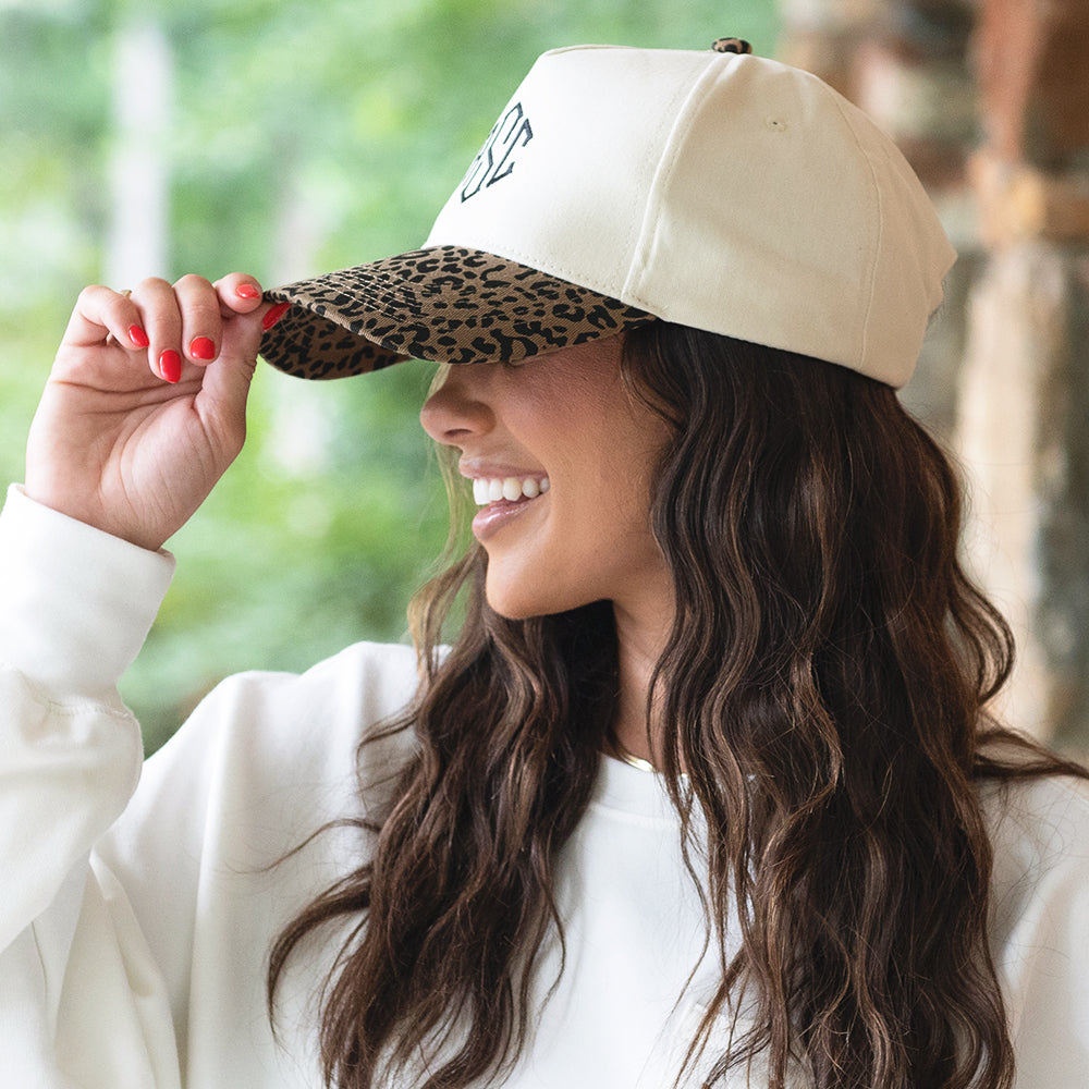 leopard trucker hat side view