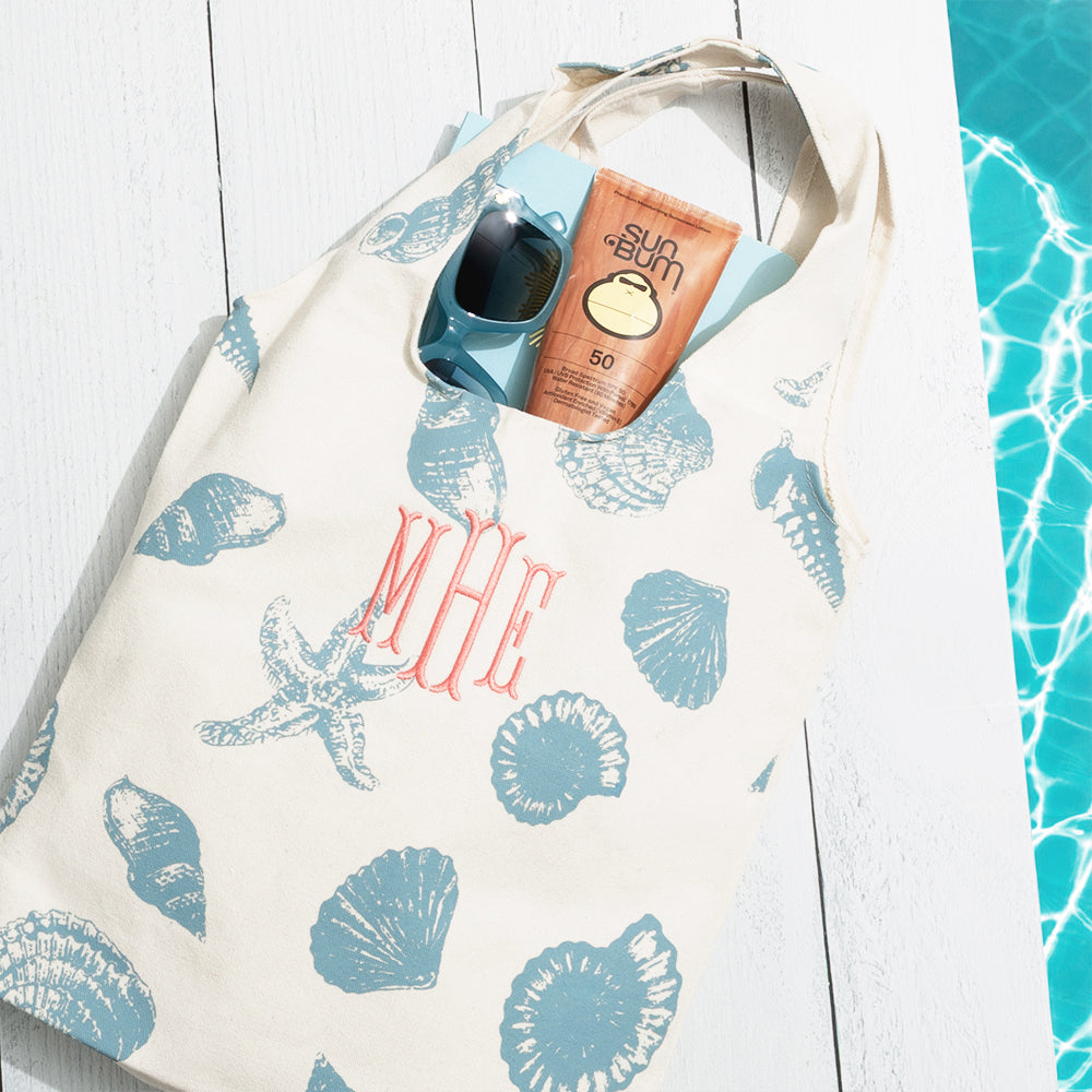 Monogrammed Shell Hobo Tote | Light Blue Shells