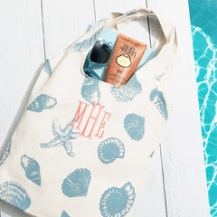 Monogrammed Shell Hobo Tote | Light Blue Shells