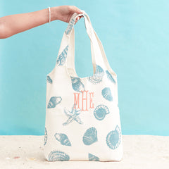 Monogrammed Shell Hobo Tote | Light Blue Shells