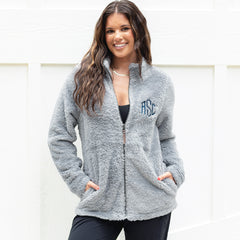light gray fleece full zip jacket on peyton