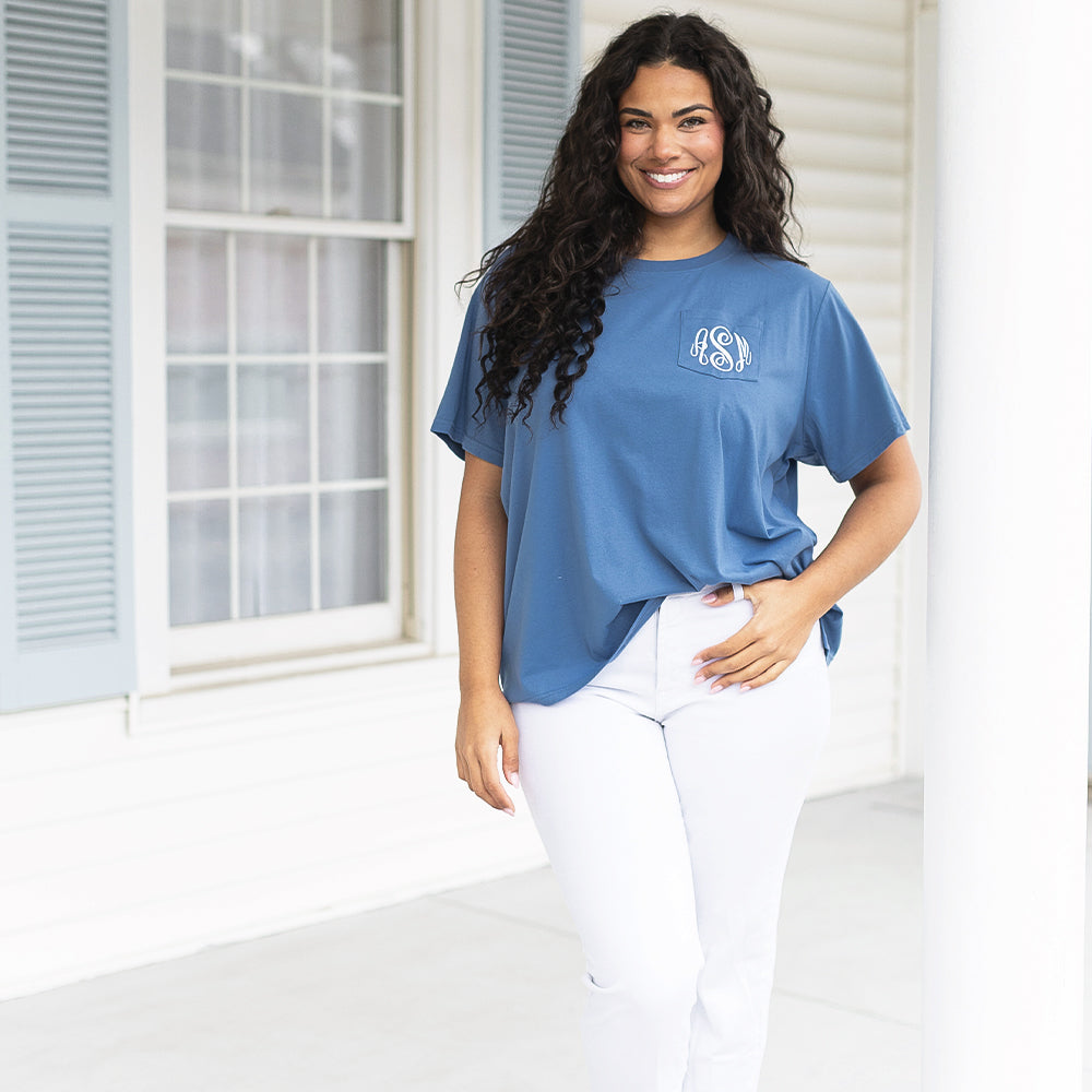 light navy america t-shirt on julia