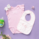 Monogrammed Flutter Sleeve Bodysuit | Light Pink