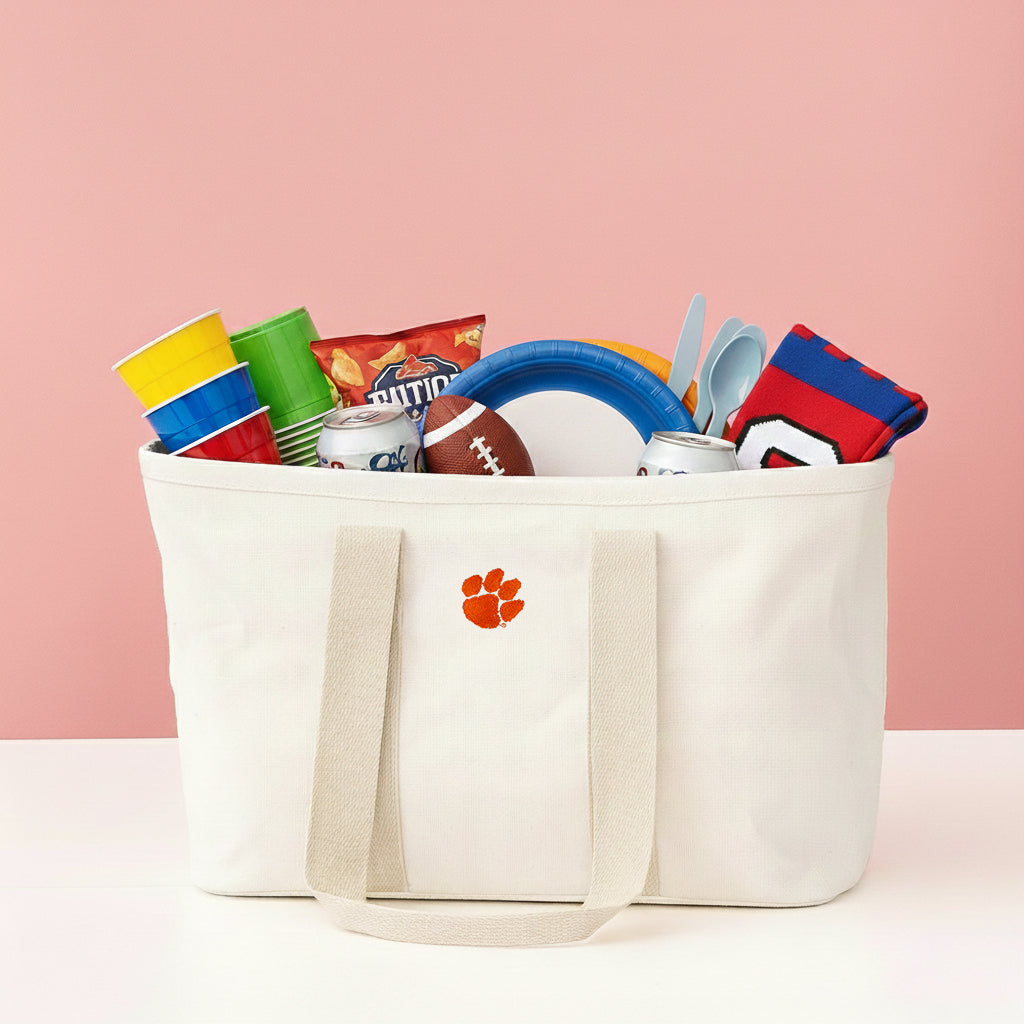 clemson solid ivory market basket with tailgate items
