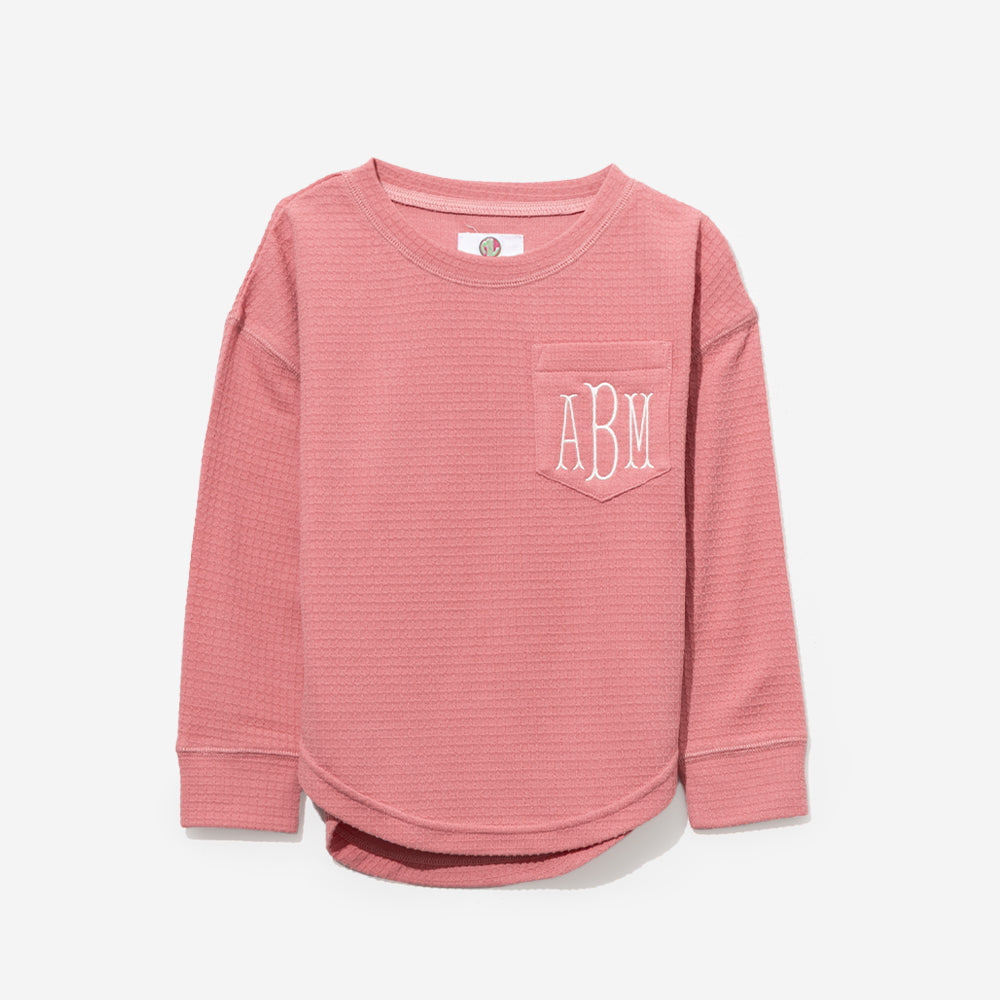 Monogrammed Kids Waffle Shirt in Dusty Rose