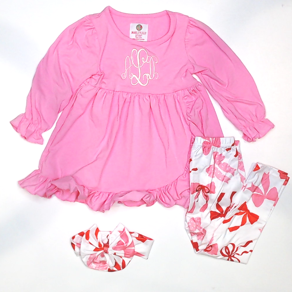BLOOPER KIDS: Monogrammed Girls Ruffle Tunic Legging Set