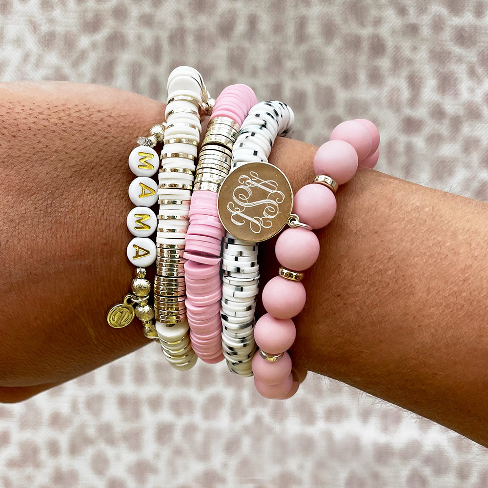 mama bracelet stack close up