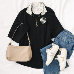 luxe leopard monogrammed quarter zip sweatshirt ootd 