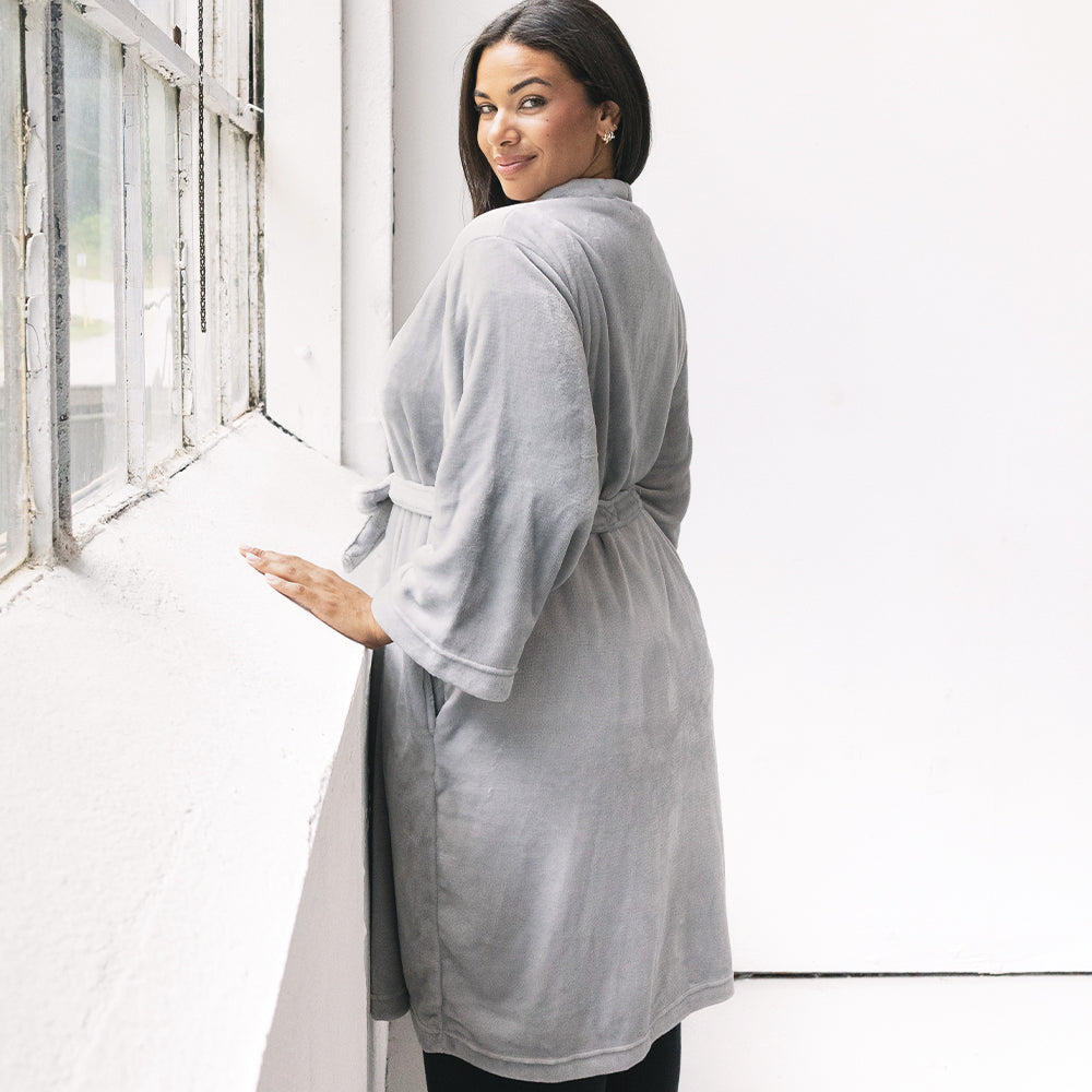side of full length plush robe