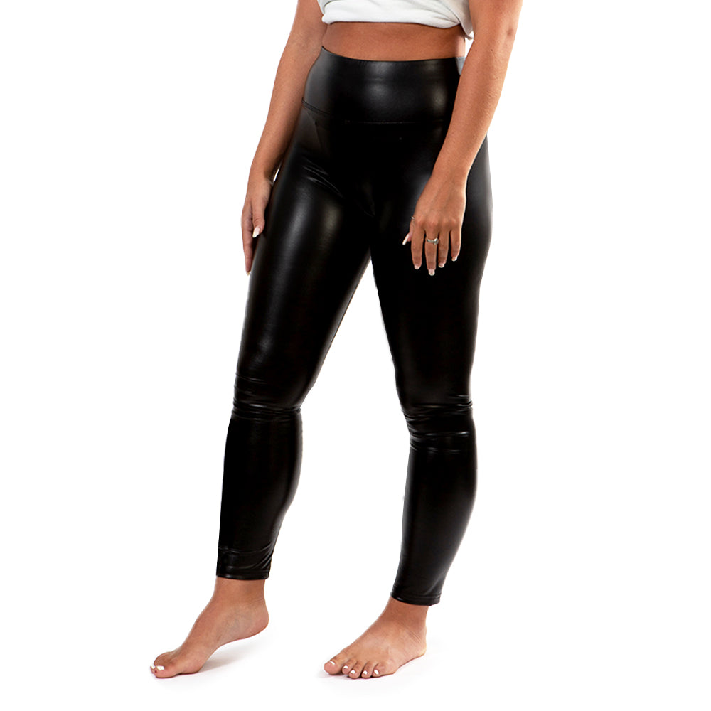 faux leather leggings in black