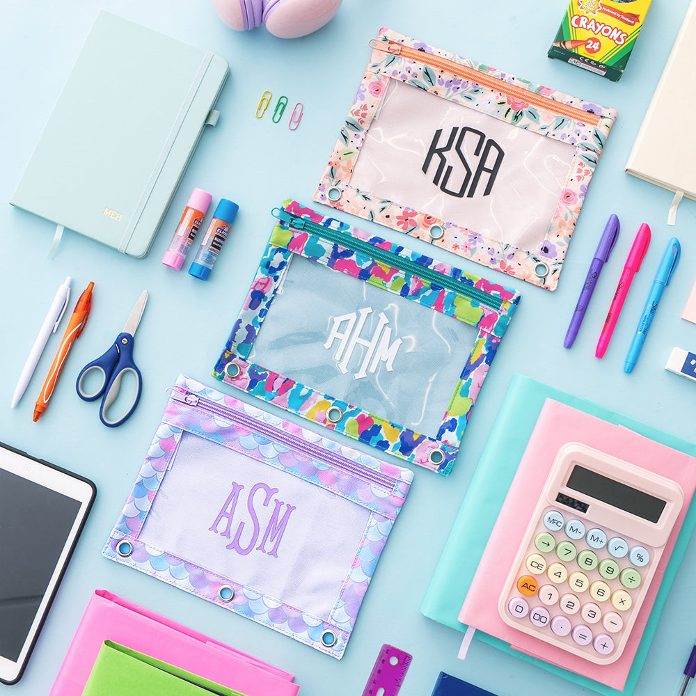 mermaid magic watercolor cheetah coral floral monogrammed binder pouches 
