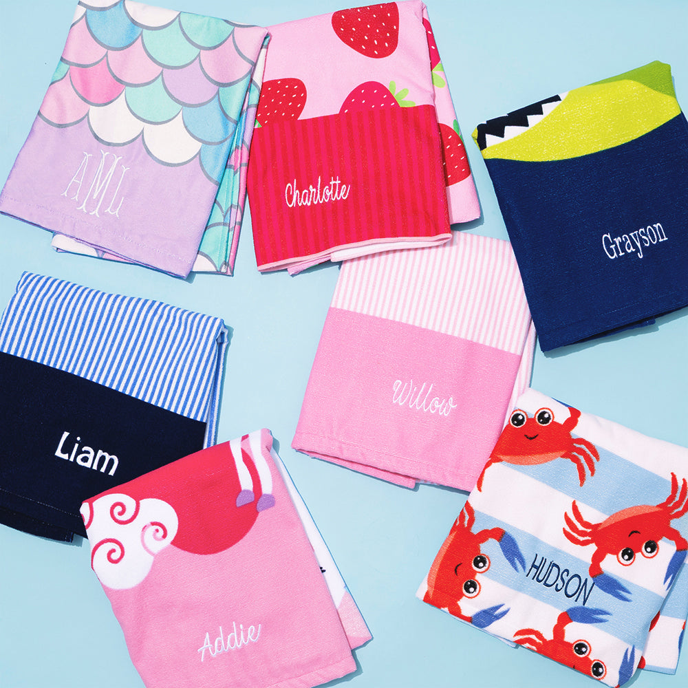 Monogrammed Kids Beach Towel | Mint Mermaid