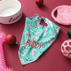 merry mint dog bandana flatlay