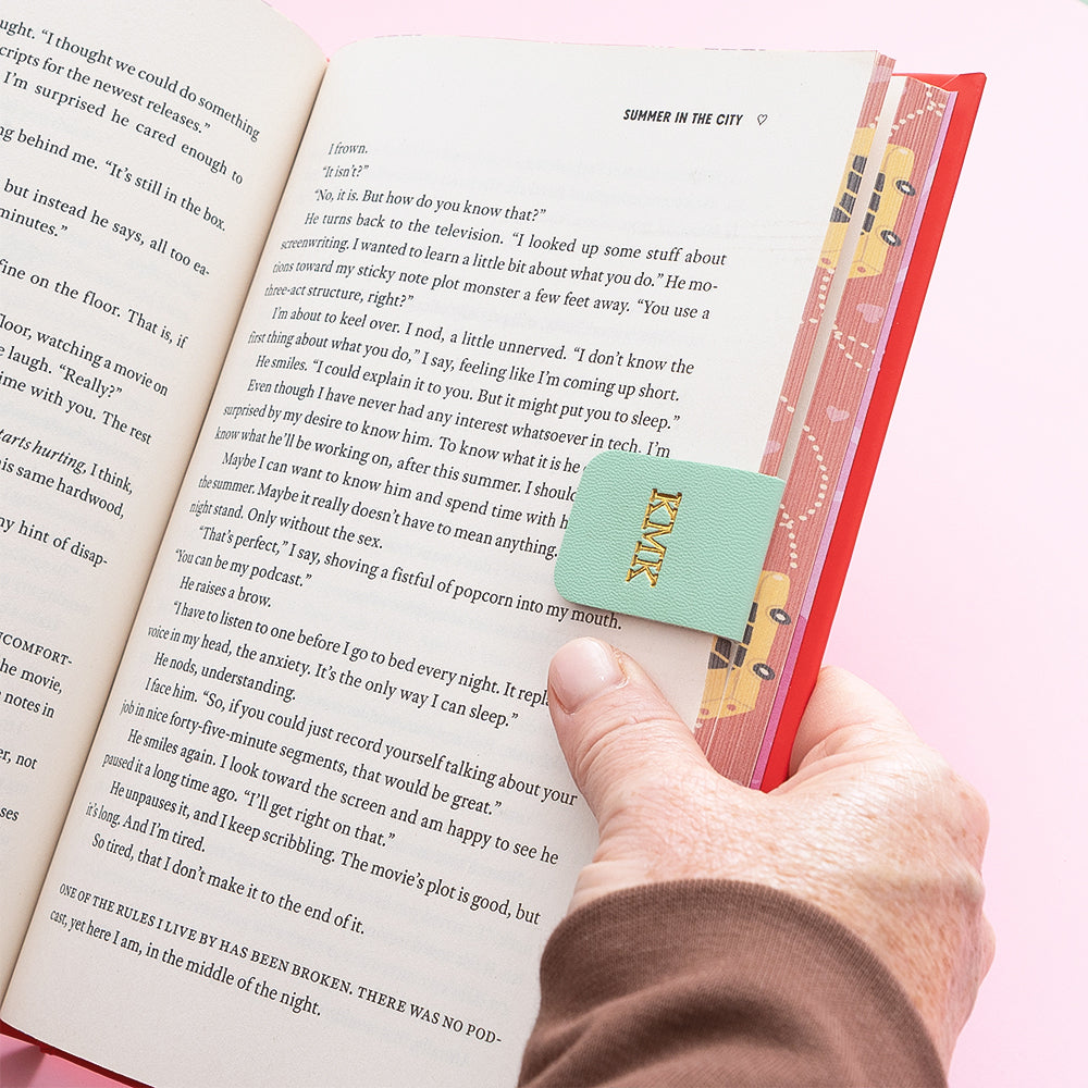 mint magnetic bookmark on page edge