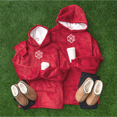 mom and me crimson monogrammed blanket hoodies 