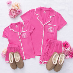 mom and me flatlay classic sleep set hot pink