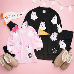 mom and me monogrammed sequin ghost sweatshirts 